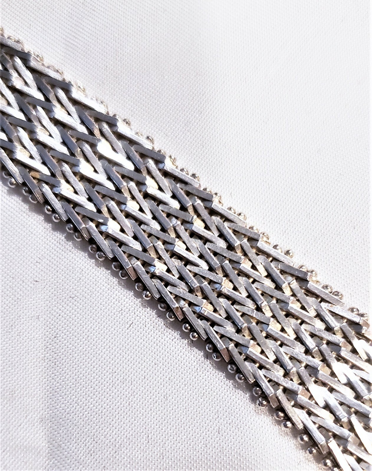 Vintage 1970s-80s Wide Woven Mesh Sterling Bracelet Signed Mexico TJ-19