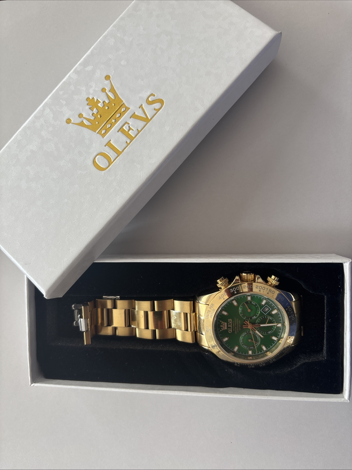 Olevs Men’s Watch 6638G Automatic Green Dial Gold Stainless Steel 40mm