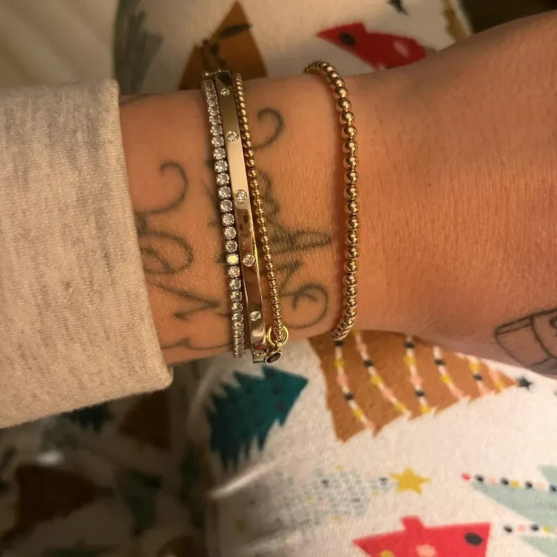 2PCS Dainty 2MM&5MM Gold Filled Beaded Layering Bracelet Stretchy Jewelry Gifts