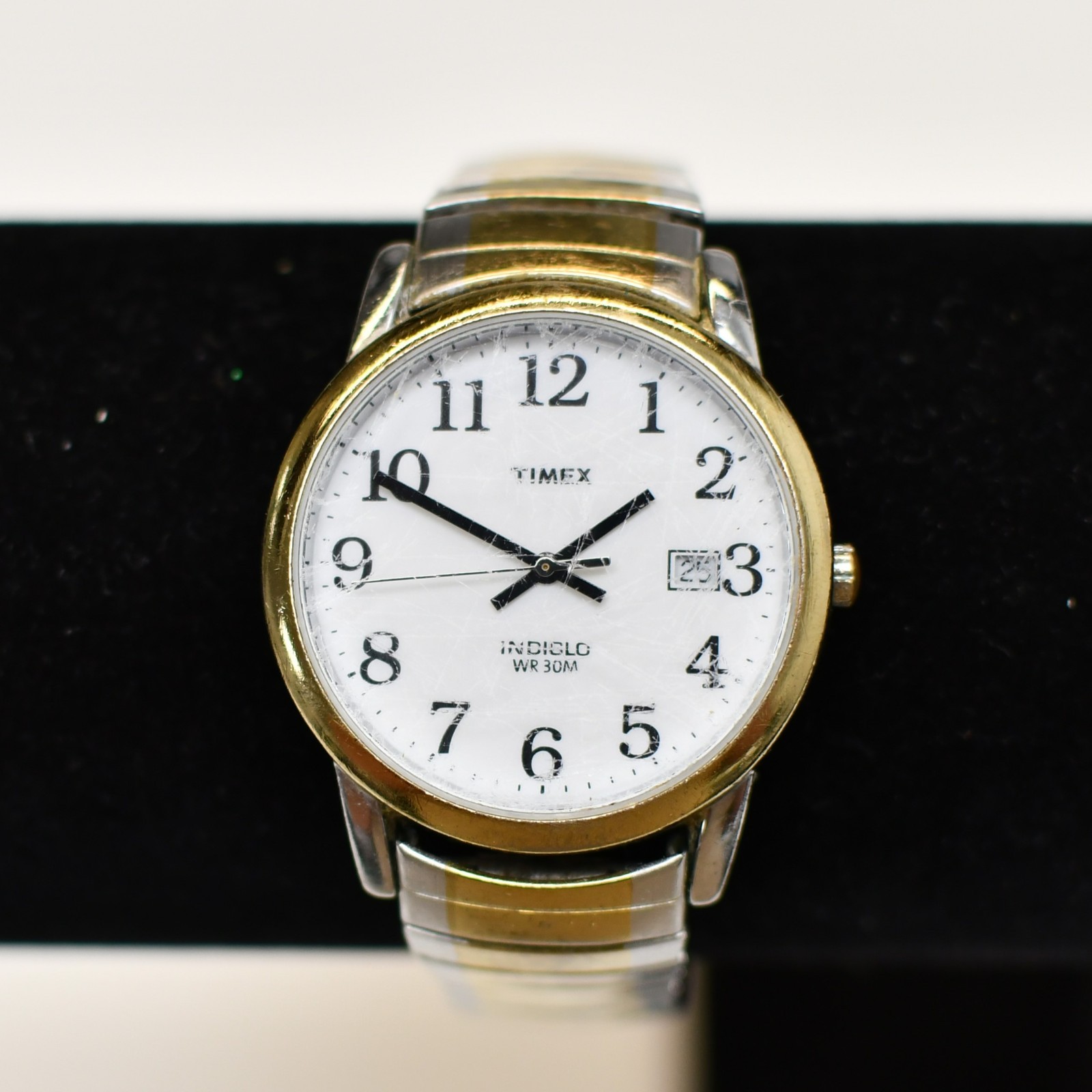 Timex Easy Reader Watch Men Indiglo 35mm Silver Gold Tone Date New Battery