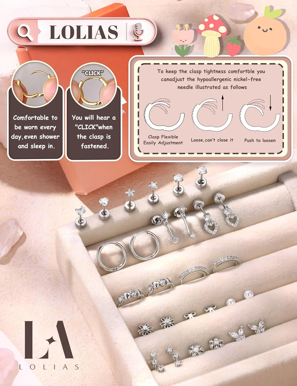 Hypoallergenic Flat Back Earrings for Women Girls-Surgical Stainless Steel Earri