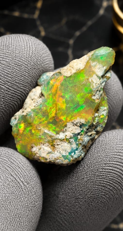 Natural Ethiopian Opal Rough Lot 16 Ct Vibrant Multi-Color Play of Fire Gemstone