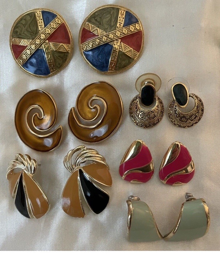 16 Pair Earrings Enamel Pierced and Clip Pierced and Modern Styles