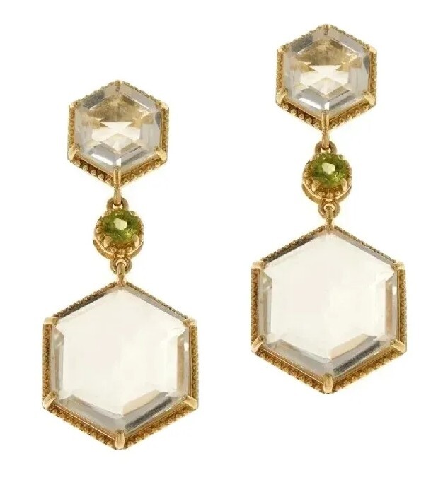 Rarities Sterling Silver Gold-Plated Quartz Hexagon Drop Earrings-Pierced-NWT