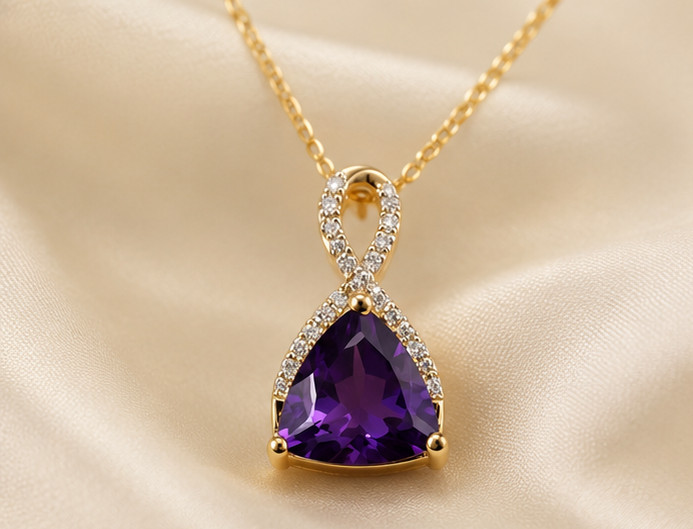 2Ct Trillion Simulated Amethyst Women Pendant Necklace 14K Yellow Gold Plated