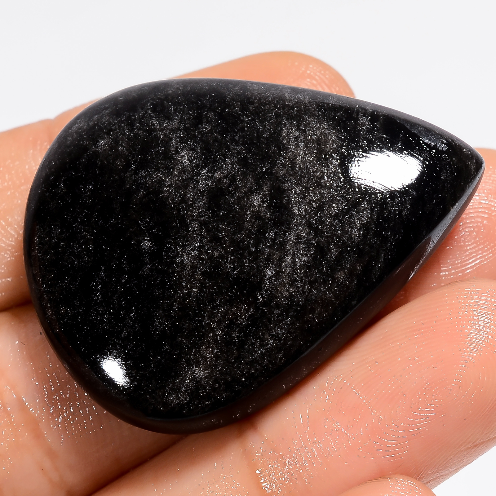 Natural Silver Sheen Obsidian Pear Cabochon Gemstone 53.5 Ct 37X29X7 mm EE-48135