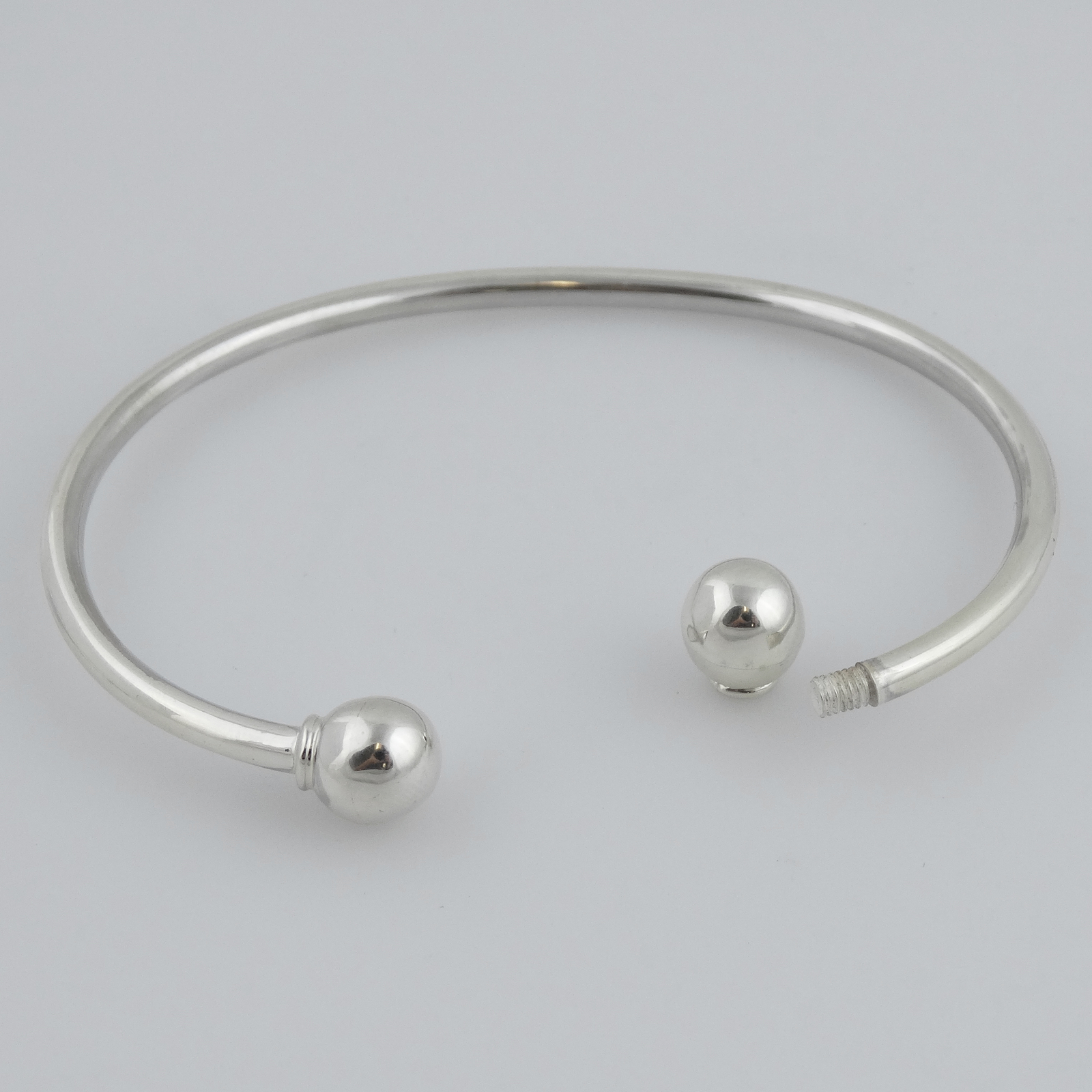 Sterling Silver 7″ Charm Cuff Bangle Bracelet, Removable Bead Add Charms Gift