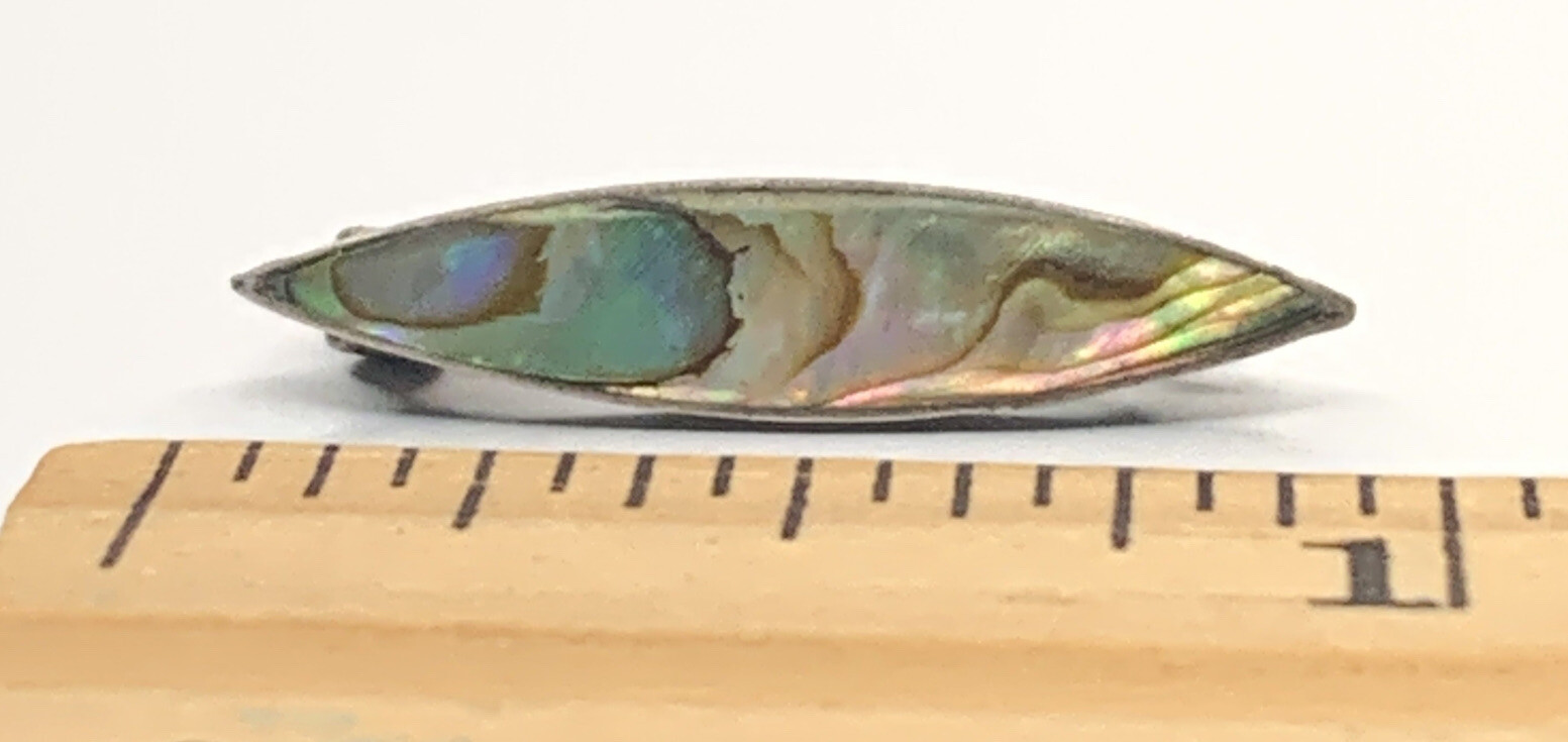 Antique VTG Men’s Sterling 925 Art Deco Marquise Abalone 1” Bar Lapel Tie Pin