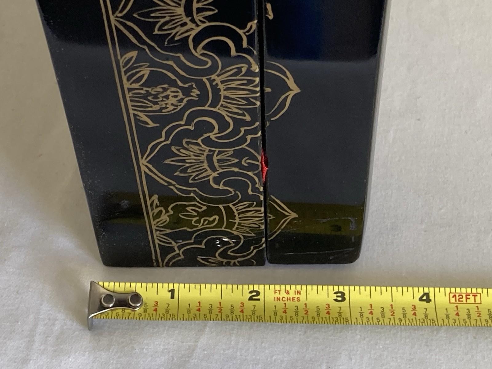 Mid Century Black Lacquer Asia MOP Inlaid Jewelry Box With Removable Tray