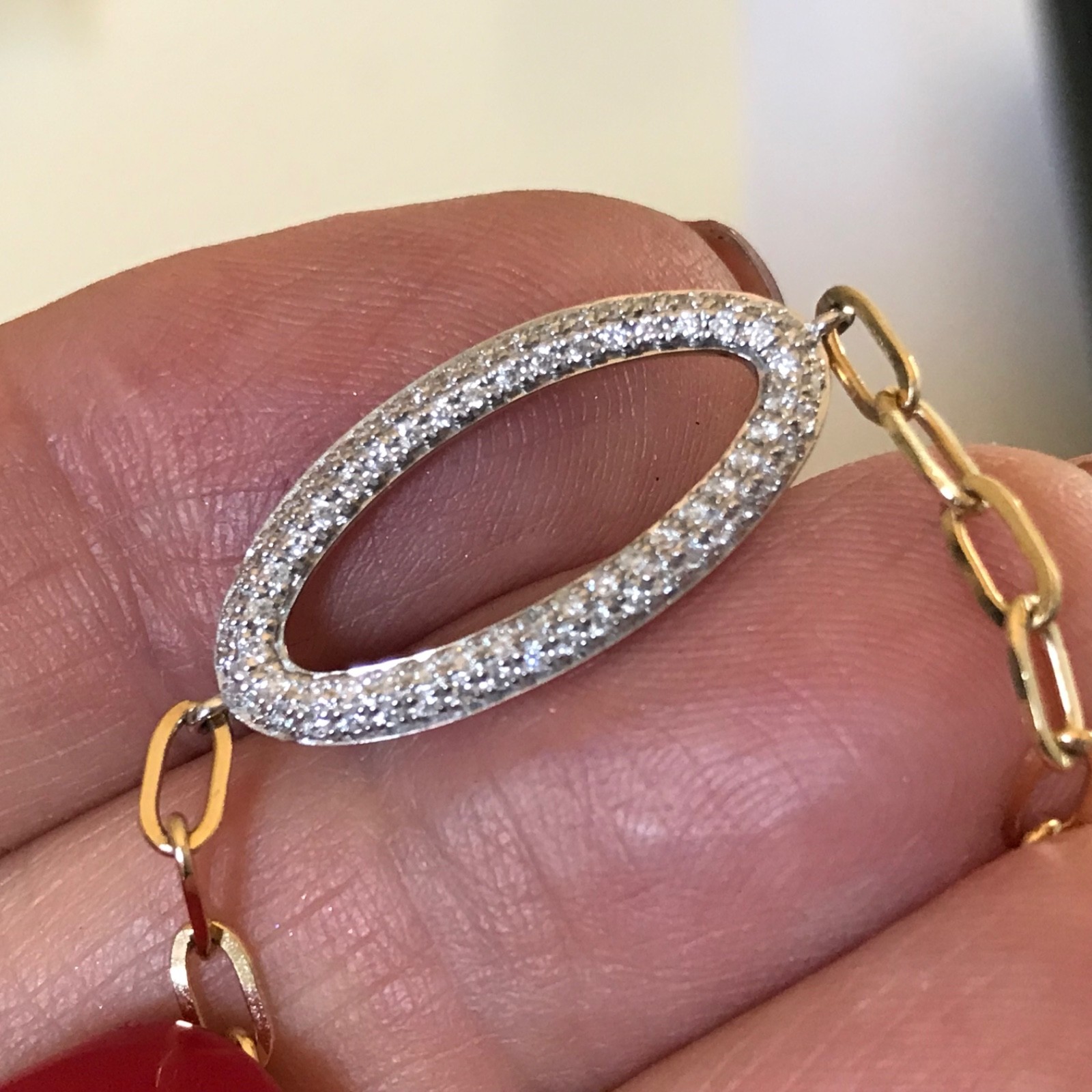 effy 14k diamond bracelet 7″ paperclip D ORO OVAL YELLOW GOLD WHITE GOLD chain