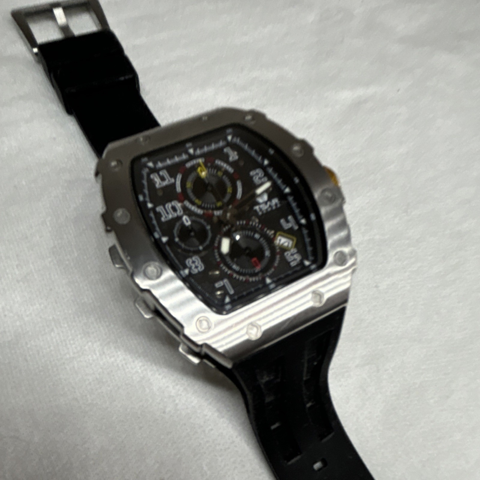TSAR BOMBA Men’s Chronograph Stainless Steel Watch Black Rubber Strap 50M Analog