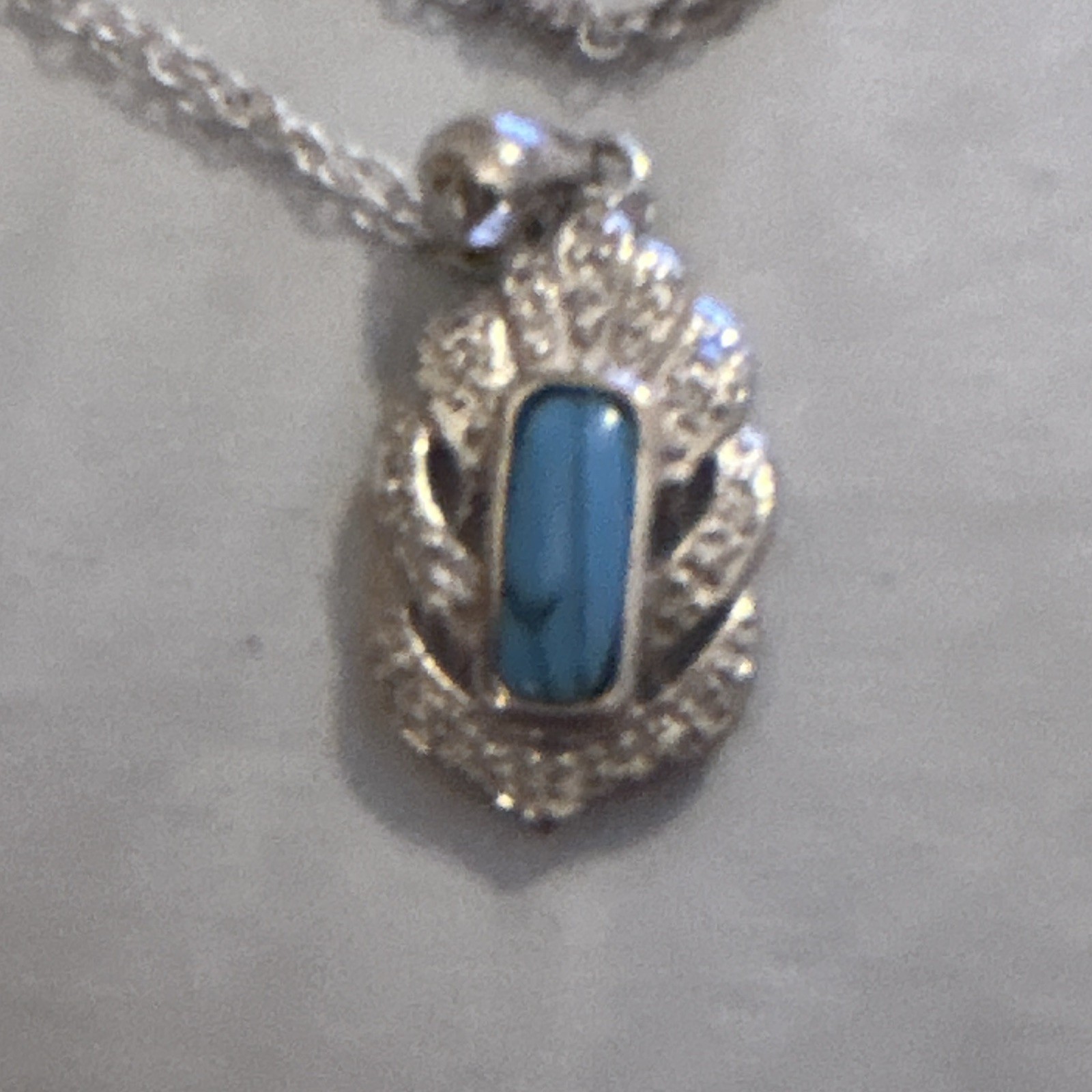 925 Sterling Silver Turquoise Rectangle Pendant Necklace Bezel Set Cable Chain