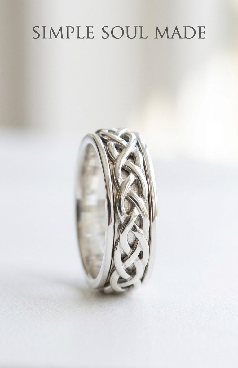 925 Sterling Silver Celtic Spinner Ring Wide Meditation Band Wedding Ring Unisex