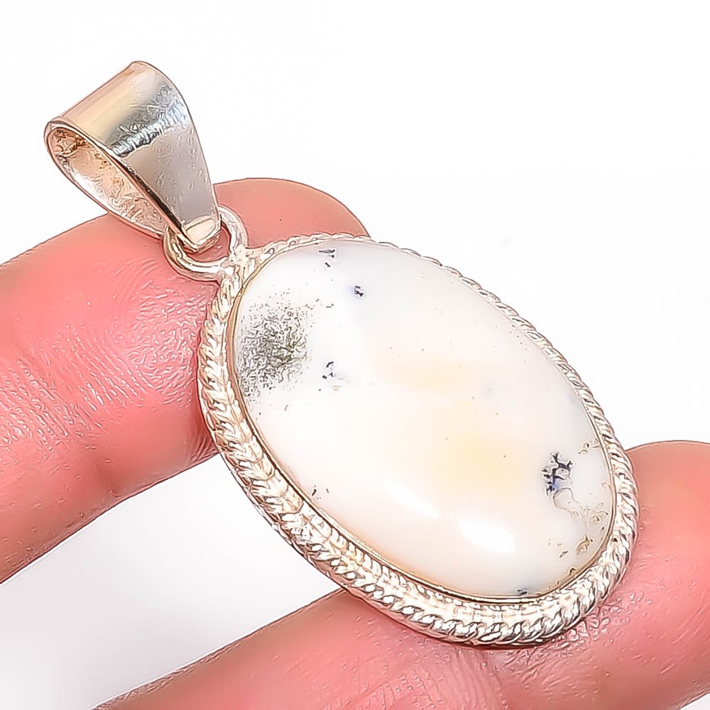 Natural Dendritic Opal – Brazil Gemstone 925 Silver Plated Pendant 1.68″ T84