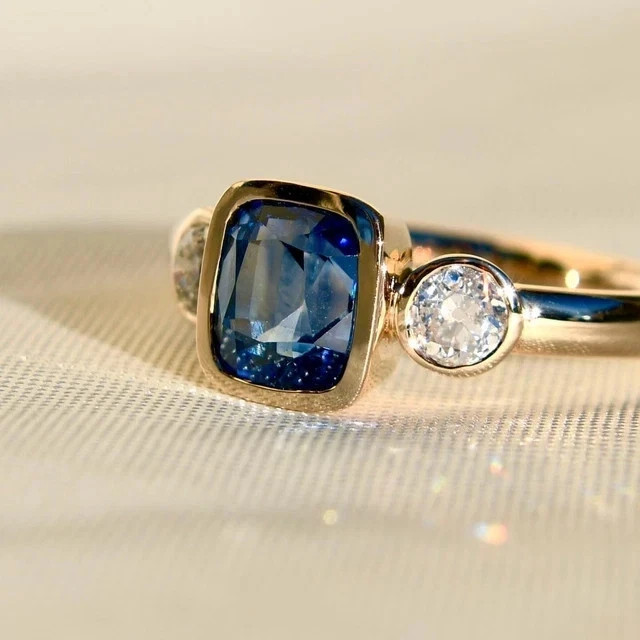 2Ct Cushion Lab-Created Sapphire Diamond Engagement Rings 14k Yellow Gold Plated