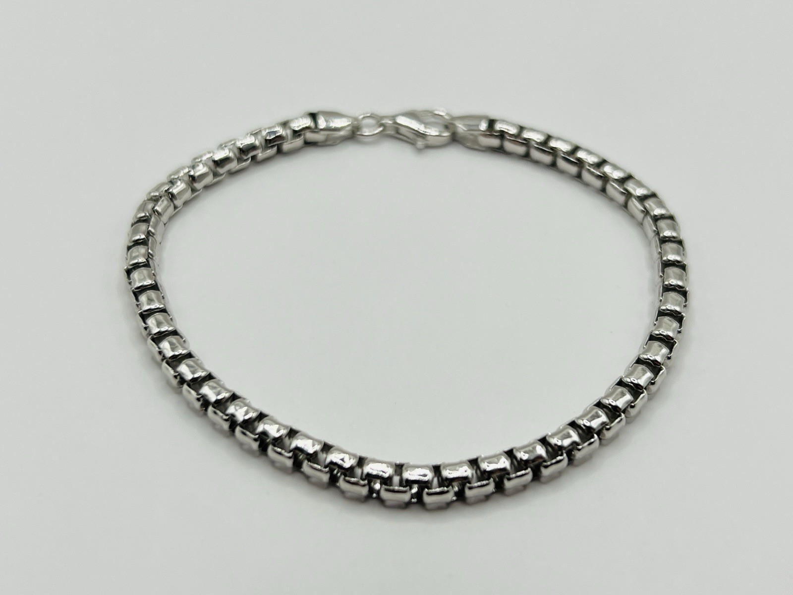 Sterling Silver 4mm Box Link Chain Bracelet 7.5 Inches