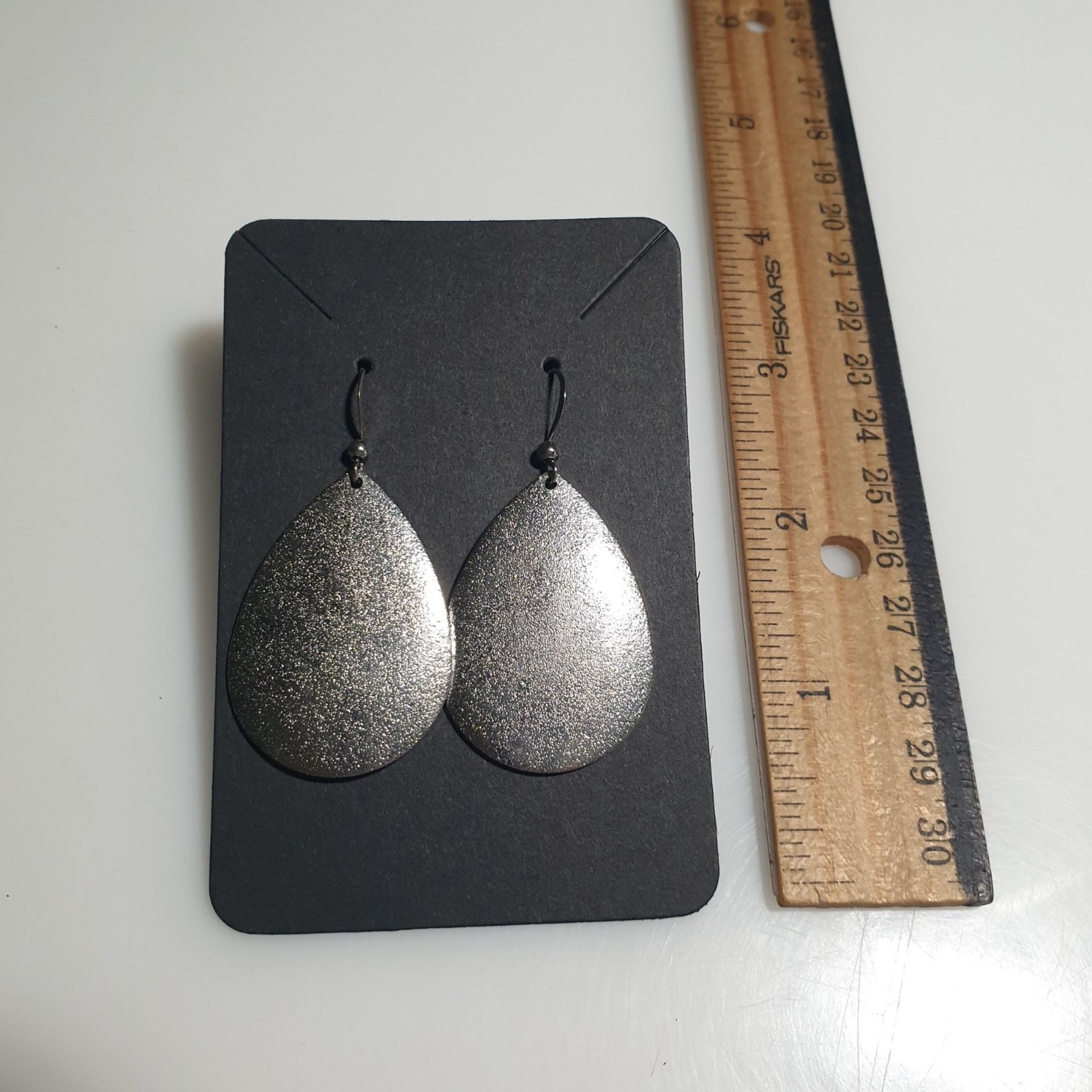 Silver Tone Teardrop Dangle Earrings Glitter Finish Casual Work Mom Gift Boho