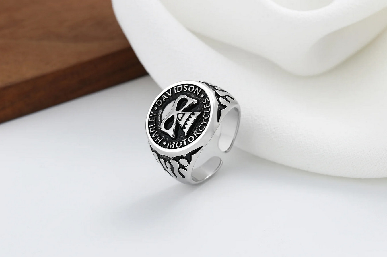 Harley-Davidson Skull Open Ring Jewelry Silvery Biker Adjustable Resizable