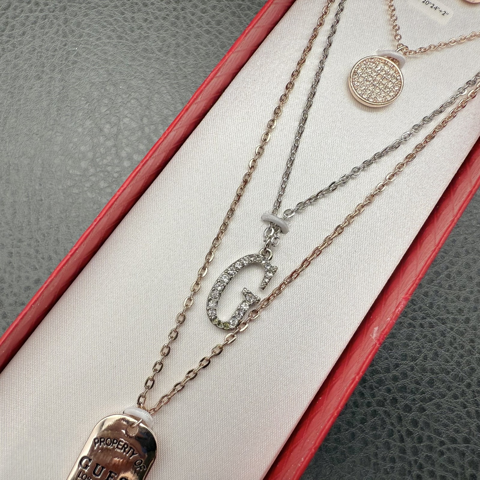 Guess Necklace Earring Set Womens Crystal Layered Pendant Jewelry New Gift Boxed