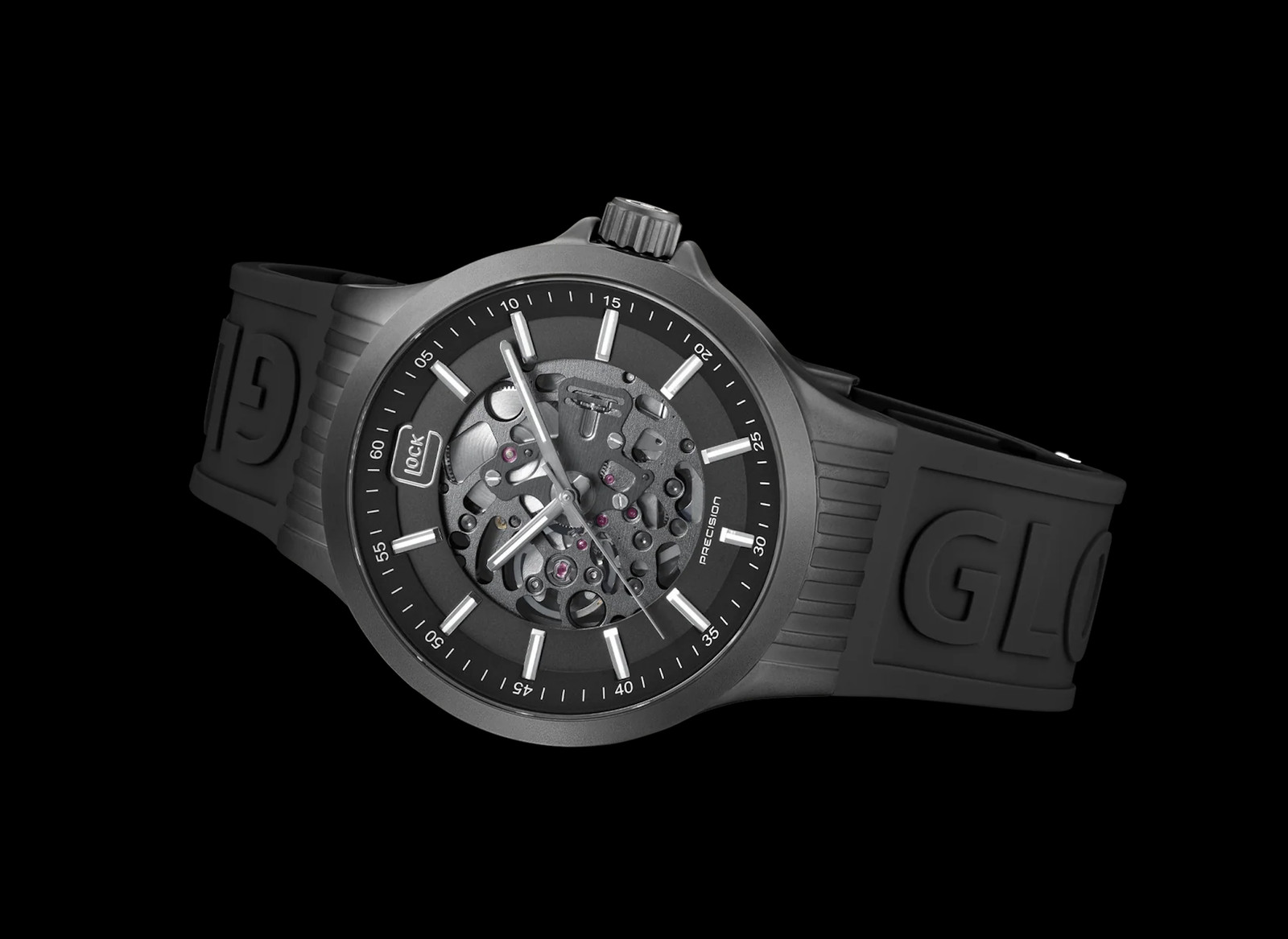 NOS 44mm Glock Precision GW-14-1-24 Skeleton Dial Automatic Swiss PVD Coated