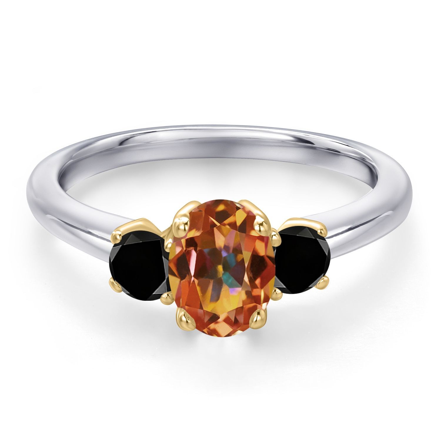 925 Silver and 10K Yellow Gold Ecstasy Mystic Topaz and Black Diamond