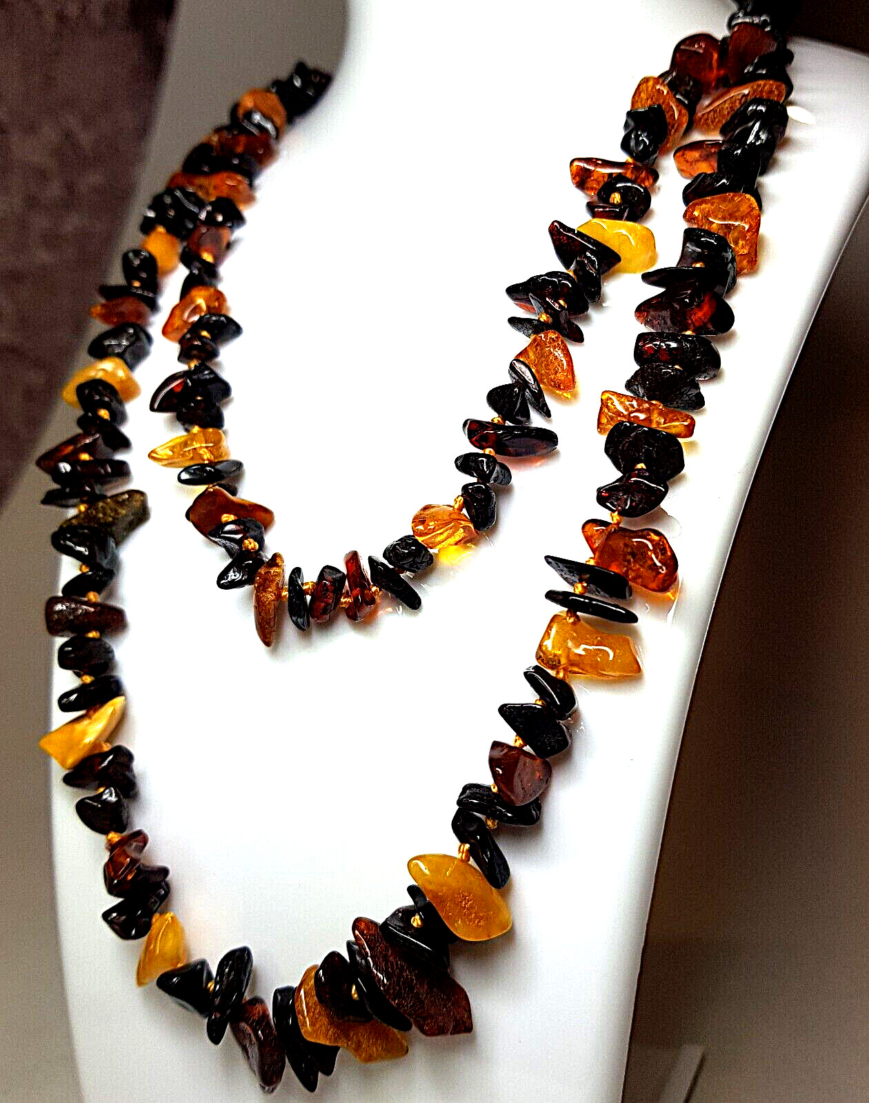 Real Baltic Amber Women’s 2 – line Necklace 45 cm 18”, mix color 100% Handmade