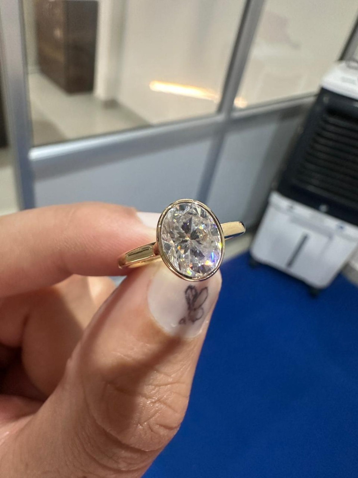 3 CT Oval Moissanite Engagement Ring 14K Yellow Gold Bezel Set