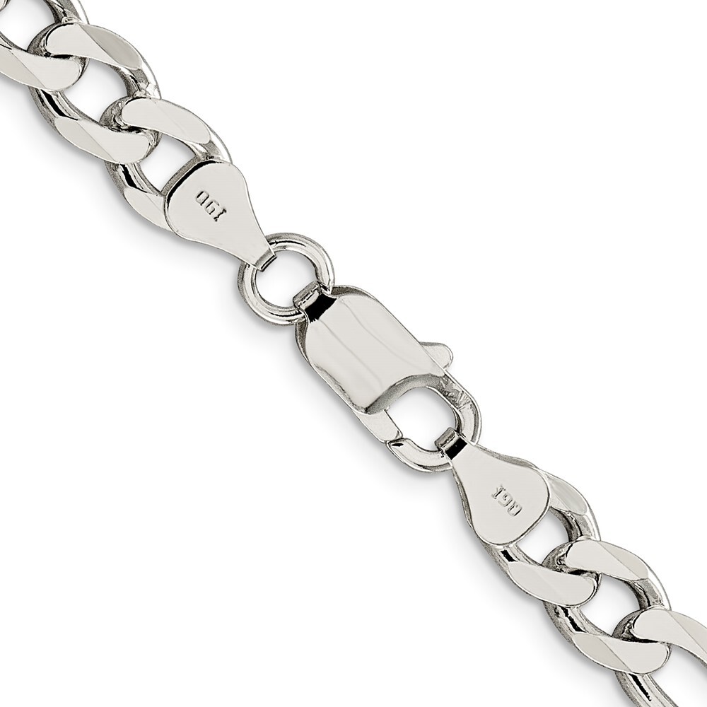 18″ Sterling Silver 7.25mm Pave Flat Figaro Chain Necklace