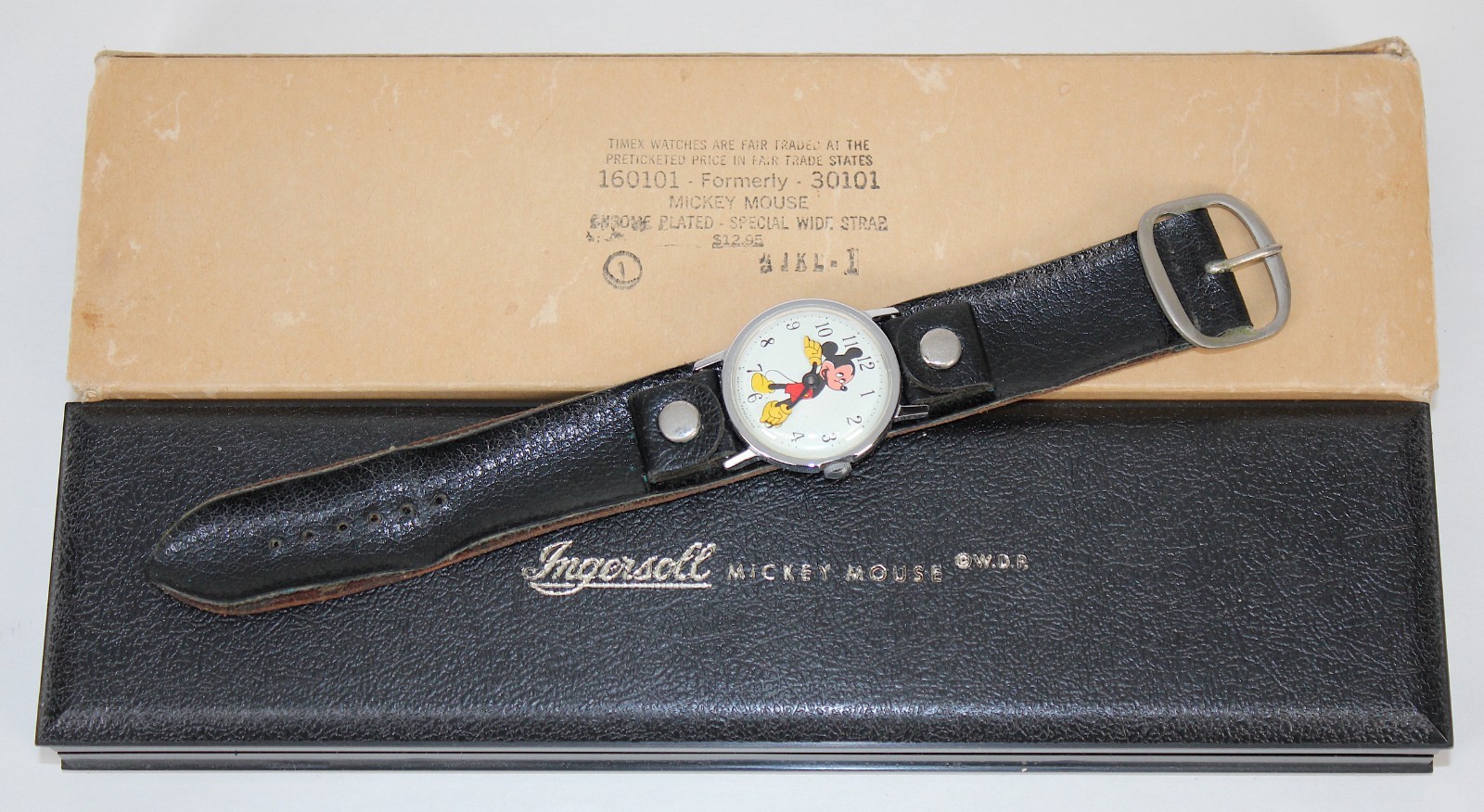 Vintage Ingersoll Timex Mickey Mouse Manual Wind Wrist Watch • Box • Works