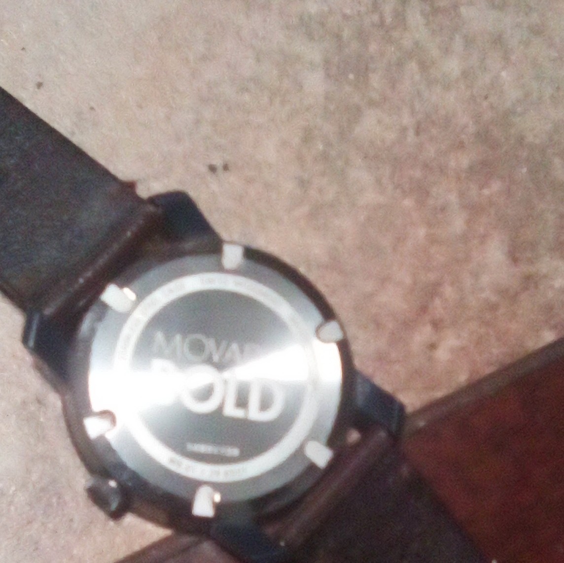 Movado Bold Quartz Analog Wristwatch Blue Sunburst Dial Black Case Brown Leather