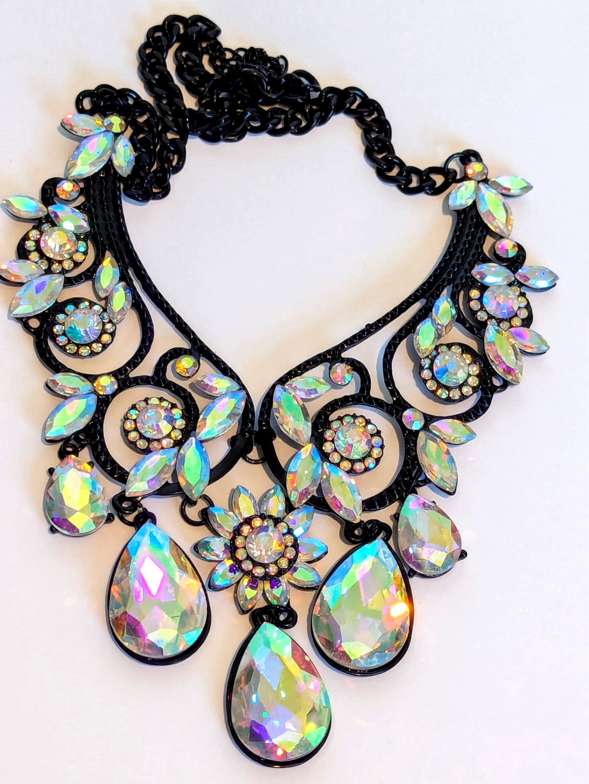 AB Iridescent Crystal Choker Rhinestone Necklace ONLY Bridal Prom Pageant