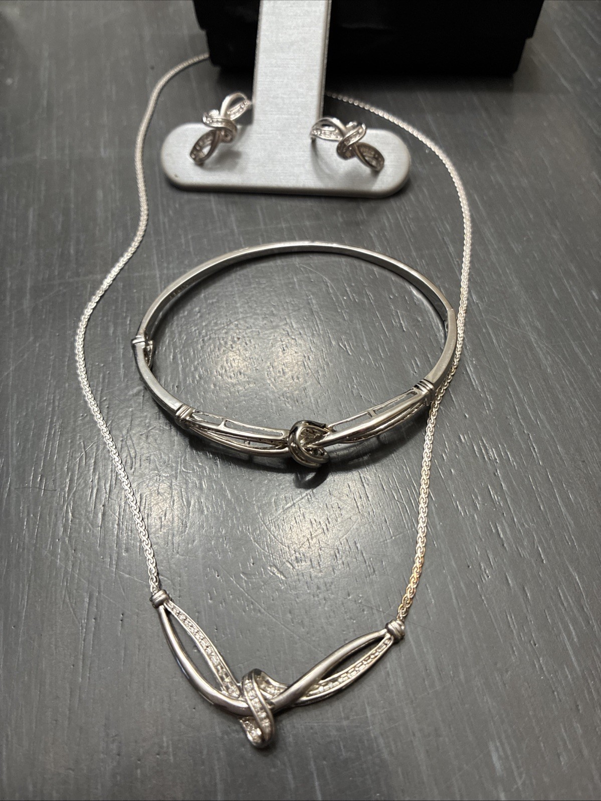 Zales Sterling Silver Diamond Accent Necklace, Earring, Bracelet Set 3 Pieces