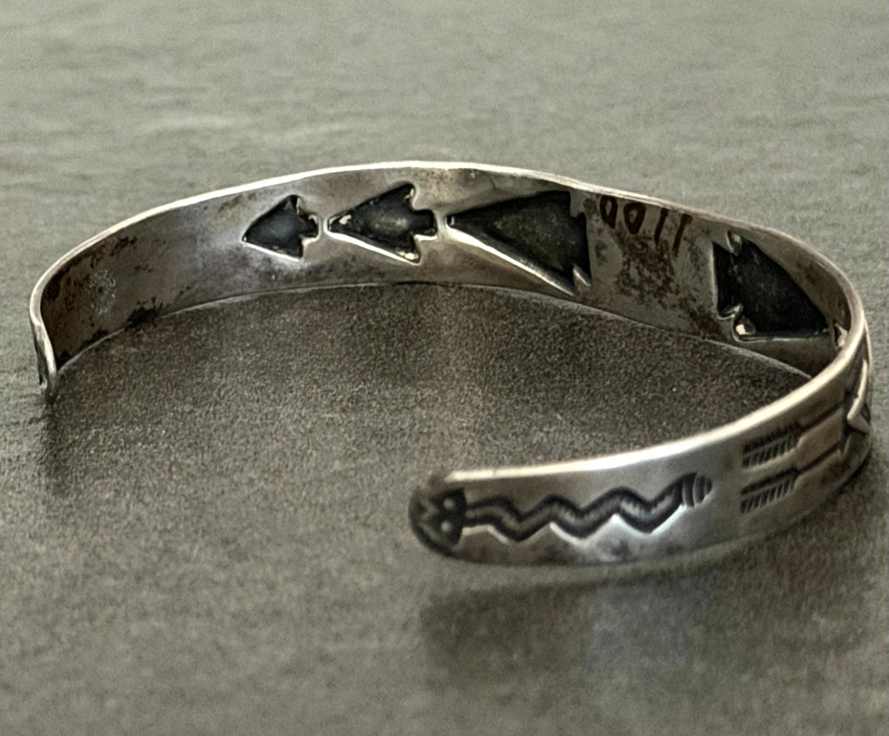 Vintage FRED HARVEY era Navajo ARROW HEAD Turquoise Silver Bracelet 6.6in
