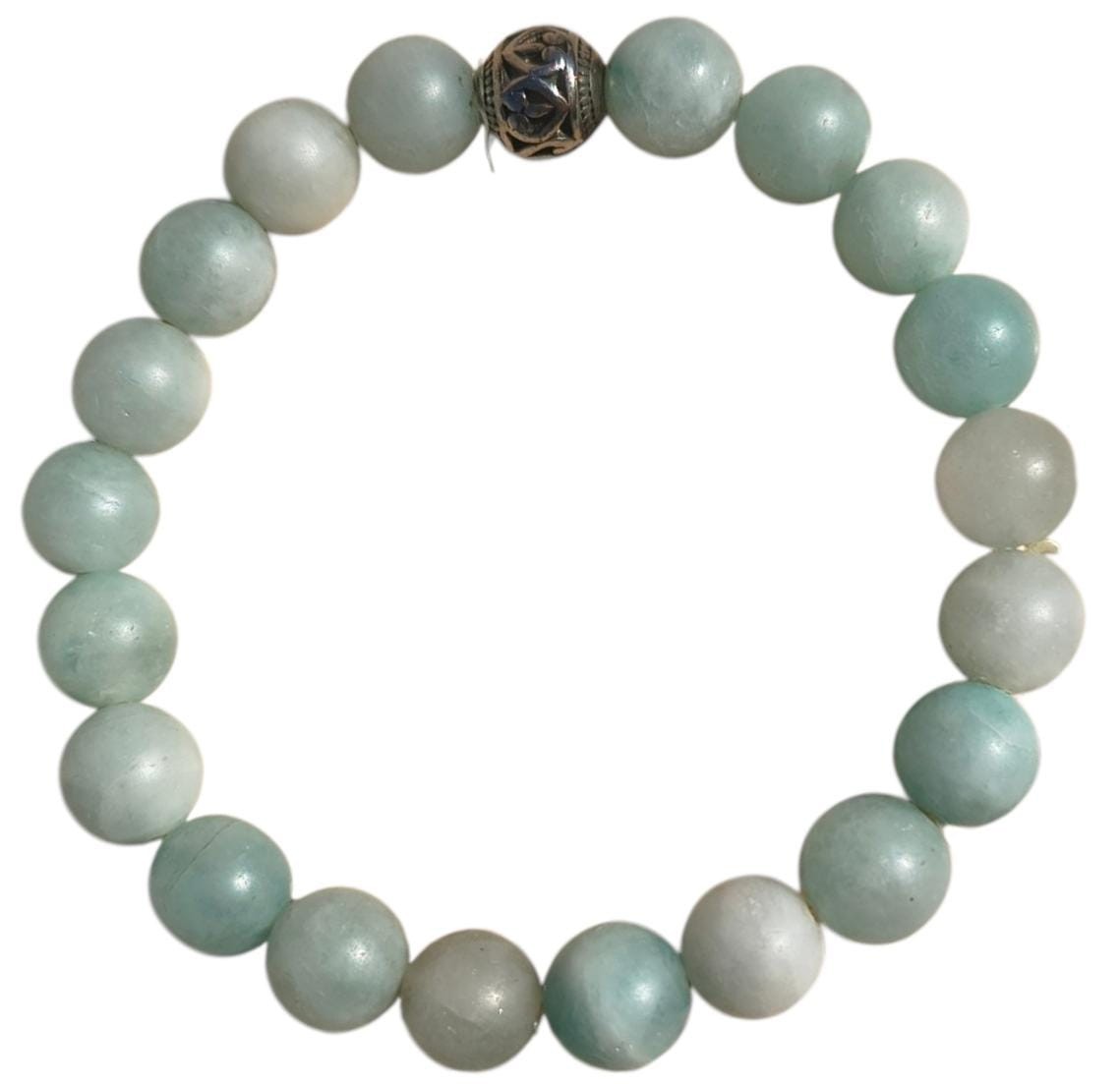 VTG Natural Amazonite Gemstone Bracelet Healing Beads Elastic Silver Women Gift