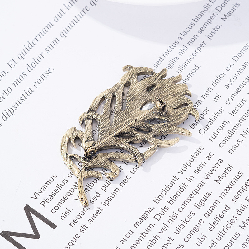 Brooch Women Antique Vintage Crystal Pin Jewelry Accesso Feather Rhinestone