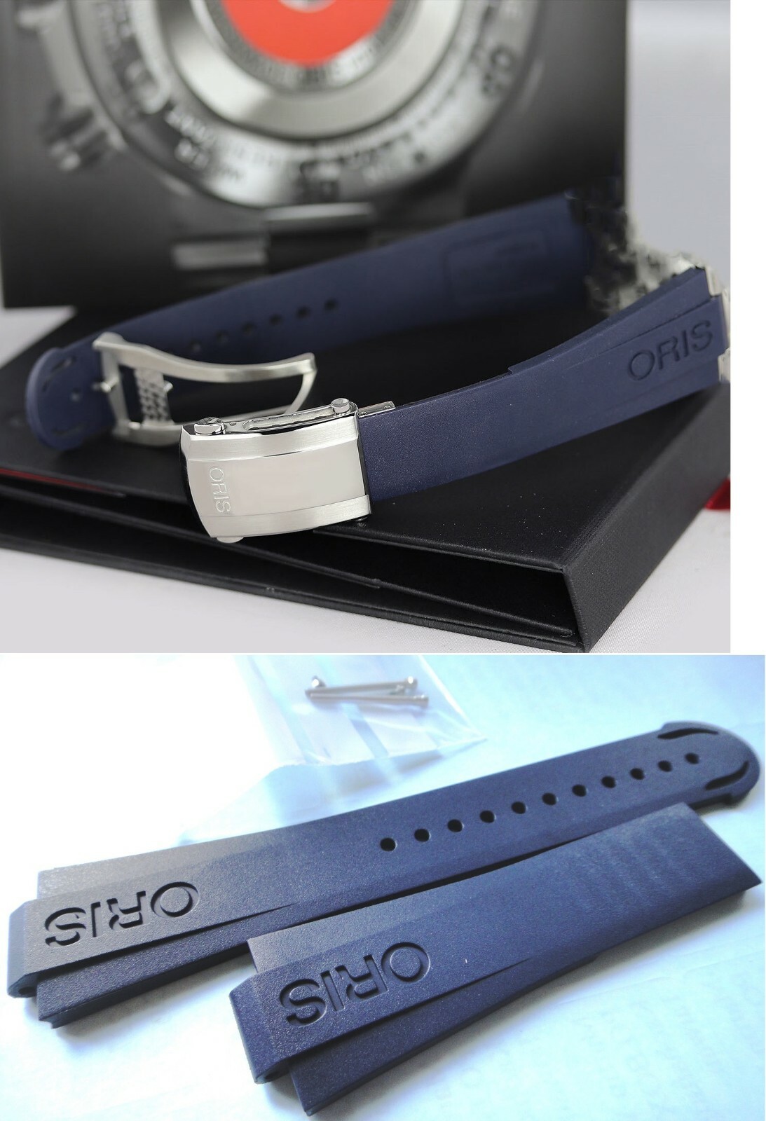 Oris 7730 7733 7754 7743Aquis Date Ø43.5mm BLUE Rubber Band Strap Bracelet 42465