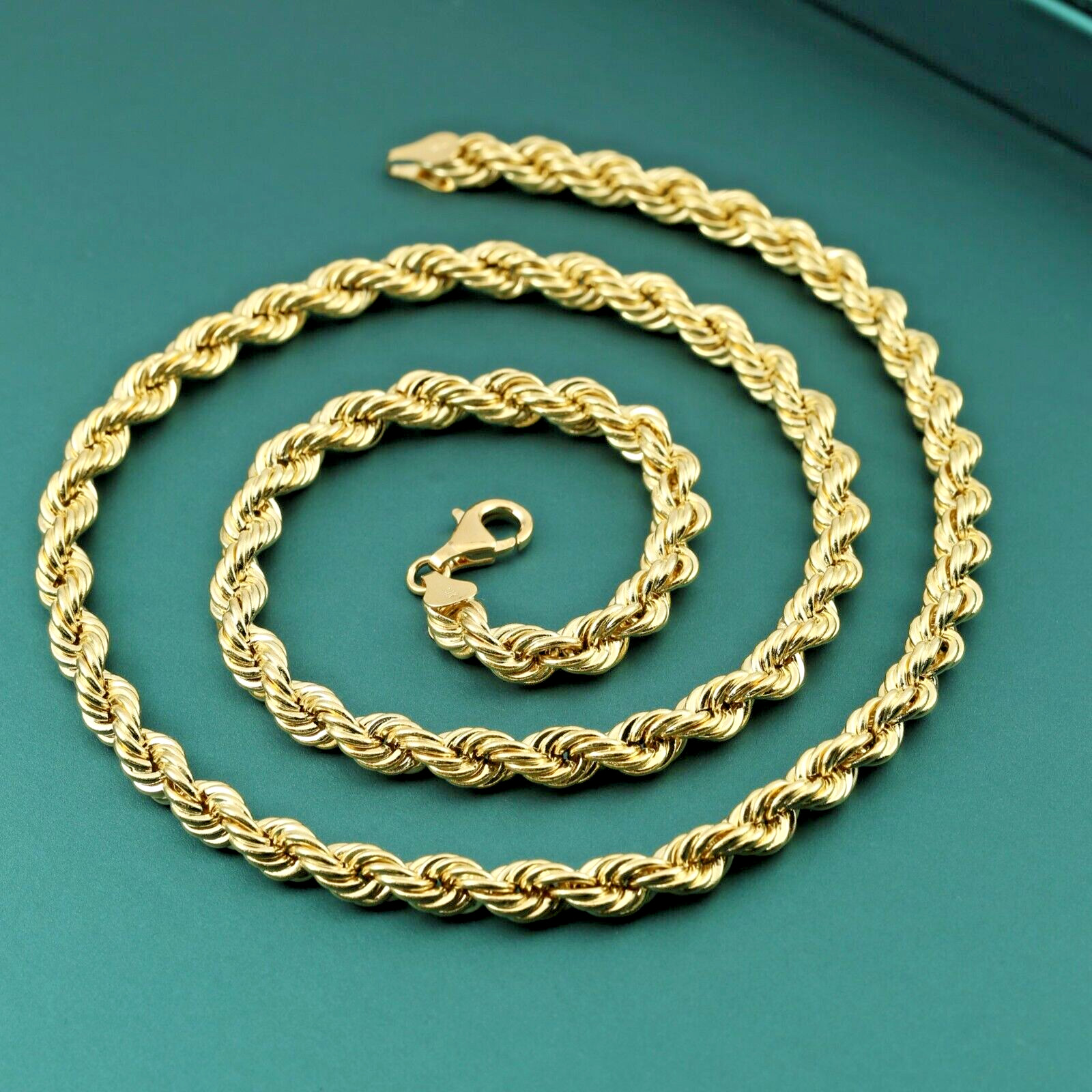 14K Solid Yellow Gold 2mm-6mm Rope Chain Italian Pendant Necklace 16″-26″ hollow