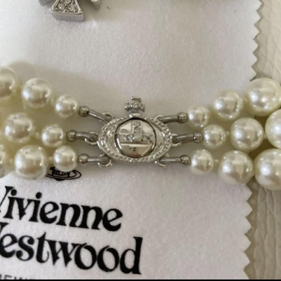Vivienne Westwood Necklace Triple Pearl Choker Silver IN BOX