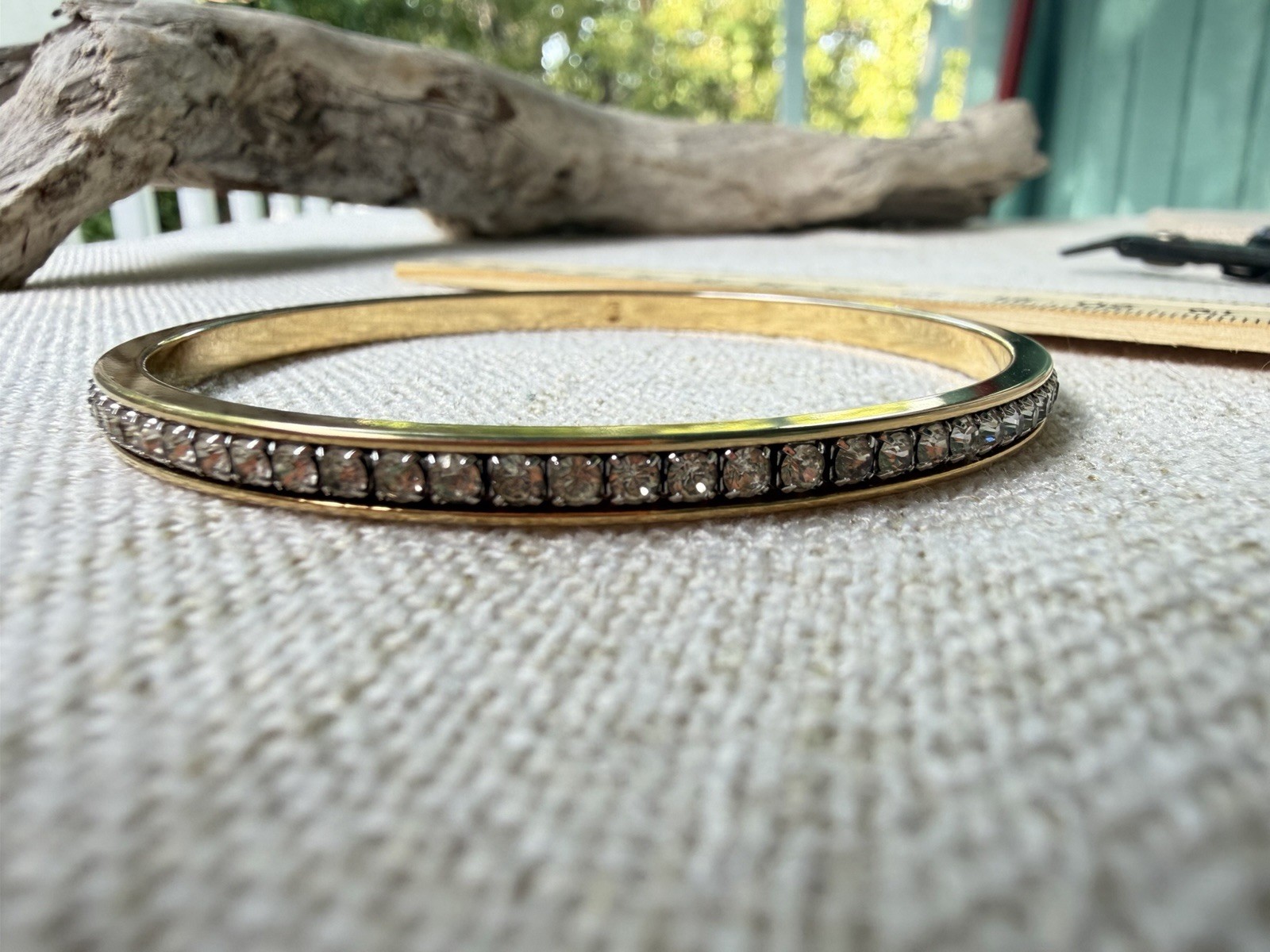 Swarovski Gold Tone Crystal Slim Bangle Bracelet Swan Logo Stackable Elegant