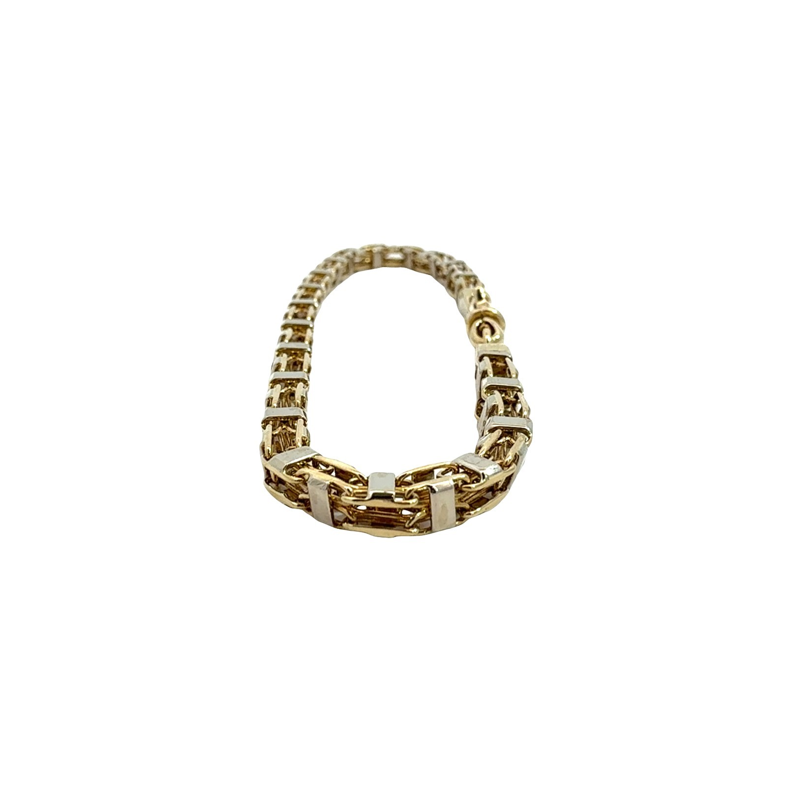 14k Two-Tone Yellow Gold Double Square Link Chain Bracelet 8.25″