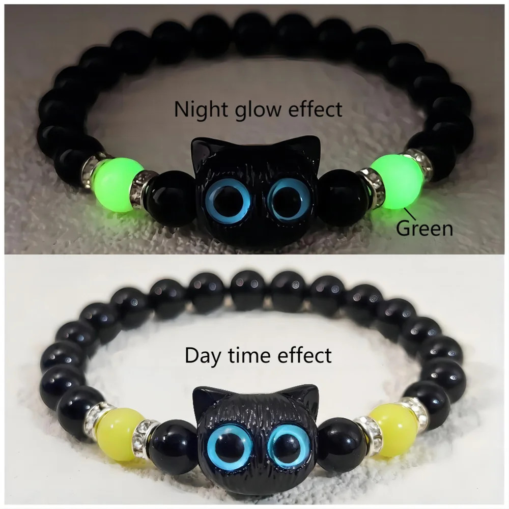 2026 Fashion Luminous Beads Couple Bracelets For Women Men Charm Cat Matching