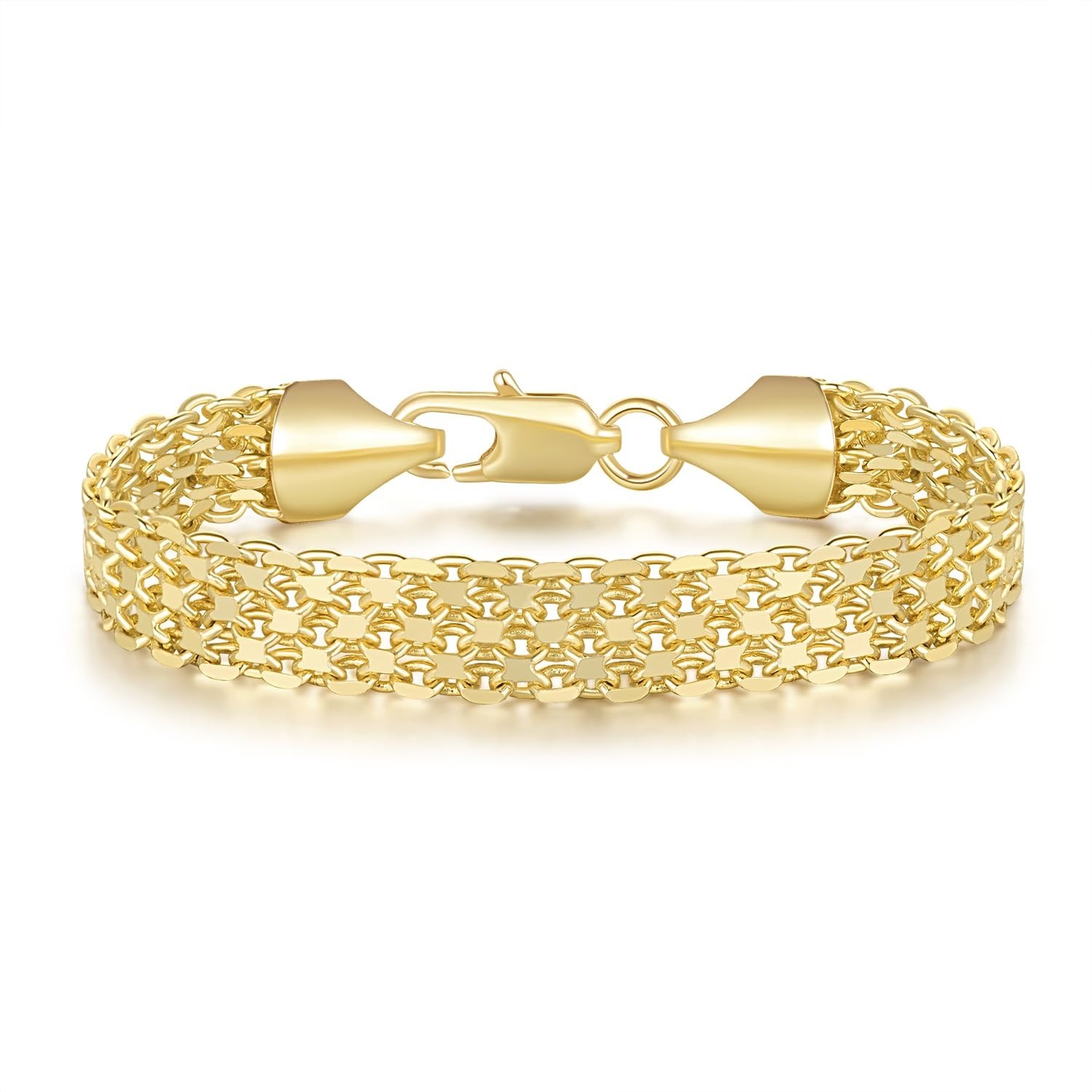 14K Gold Women’s Bracelet, Widen Chain Jewelry Gift, Adjustable 6.5-8.5in