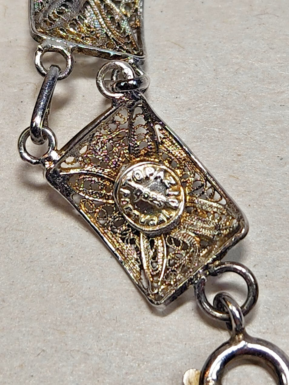 Topazio Portugal Link Articulated Filigree 925 Sterling Silver Bracelet 7.25in