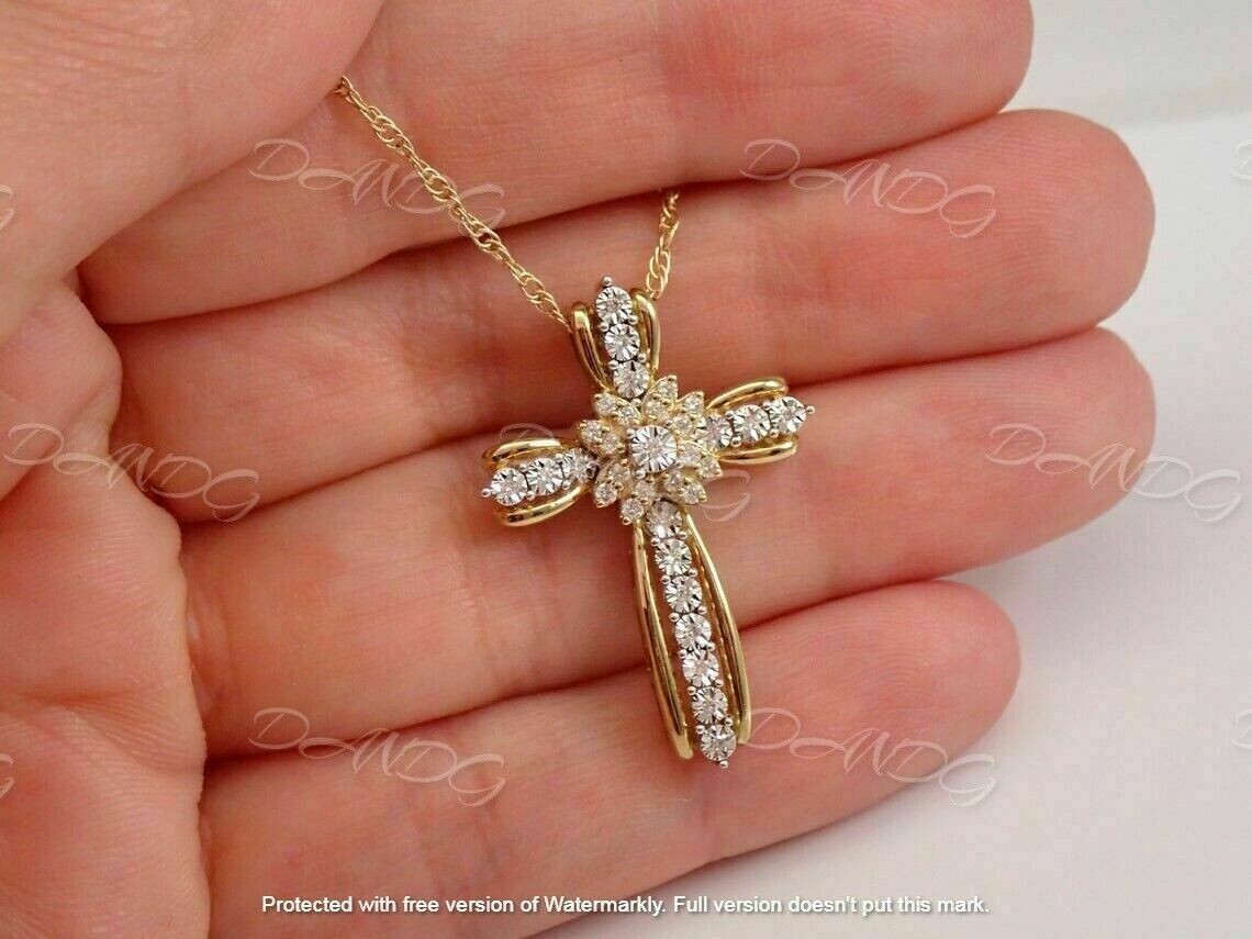 1.50Ct Round Cut VVS1 Diamond Cross Pendant 14K Yellow Gold Finish 18″Free Chain