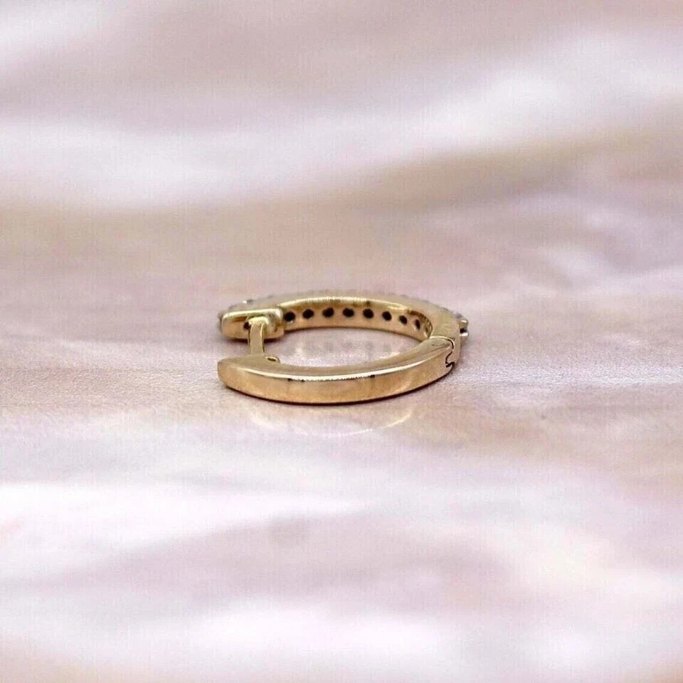 925 Silver Simulated Diamond Single Huggie Hoop Earring 14K Yellow Gold Plated