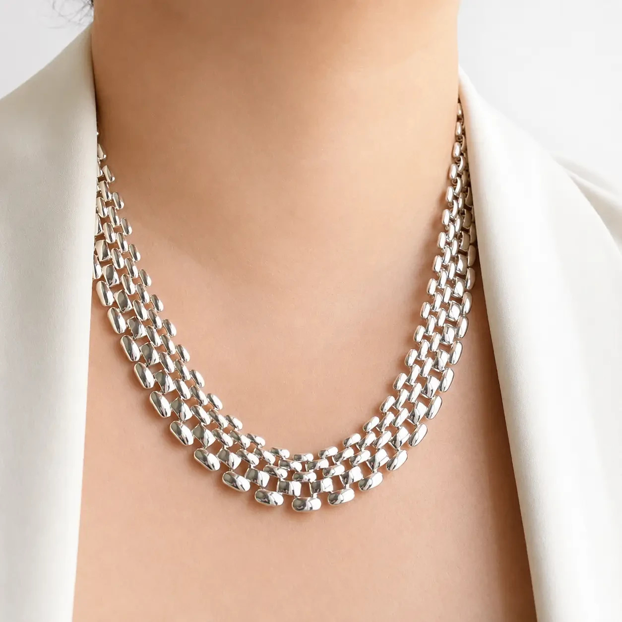 Silver Mesh 18mm Chain Necklace, Silver Chain, Silver Necklace 17″