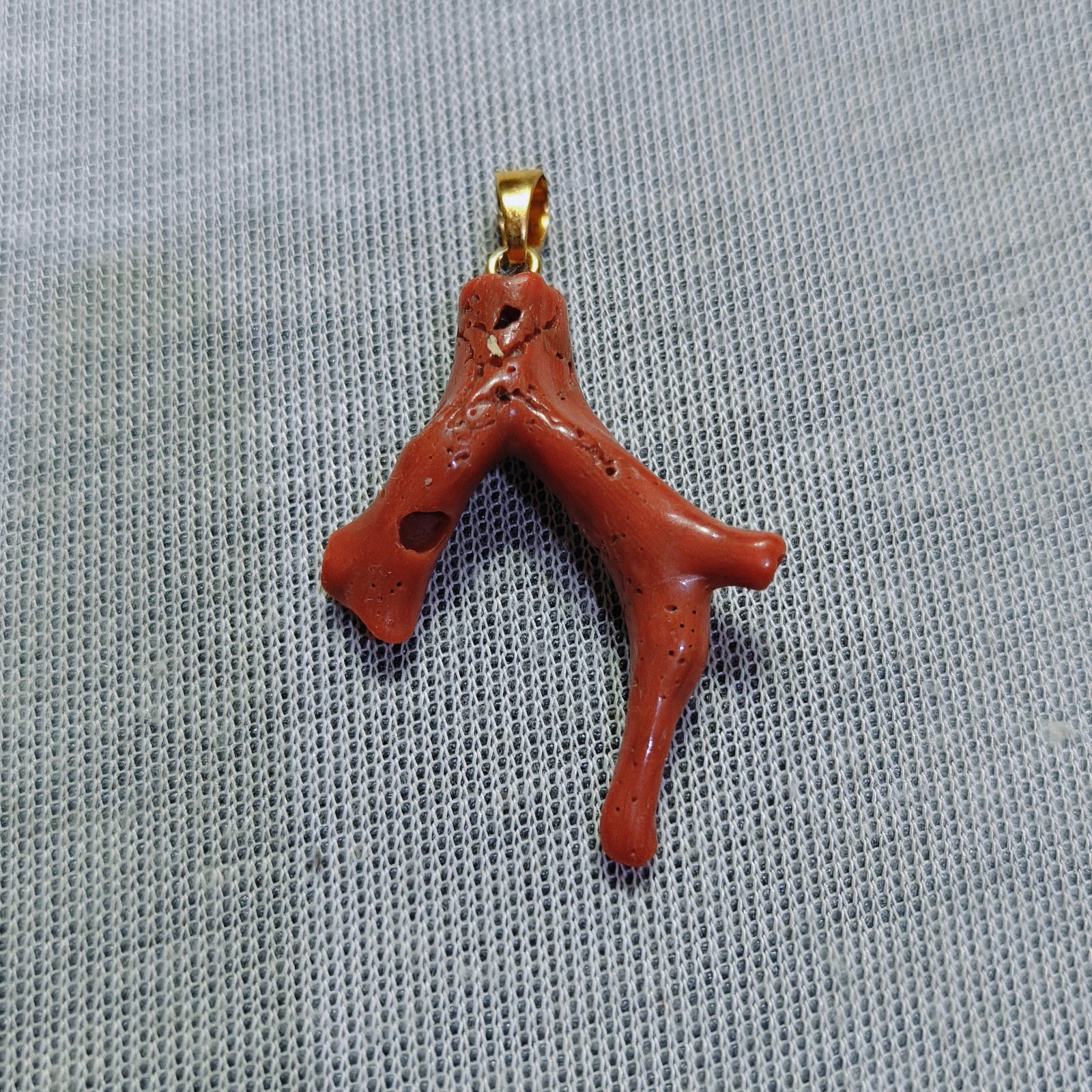 Vintage Natural Italian Red Coral Branch Pendant Brass Coral Estate Jewelry Char