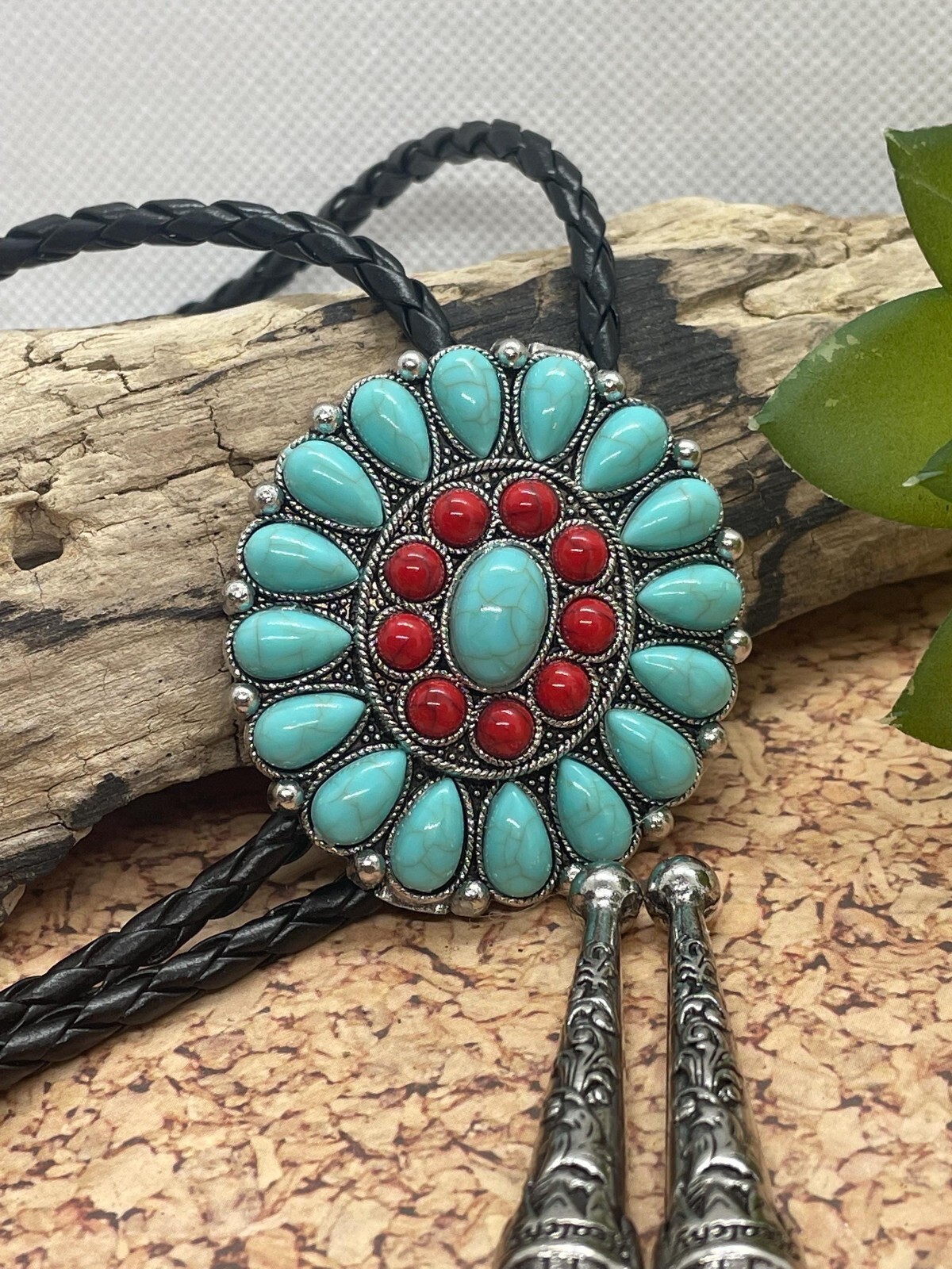 Western MENS Turquoise blue Red TURQUOISE VALENTINE Silver Bolo Tie Southwest