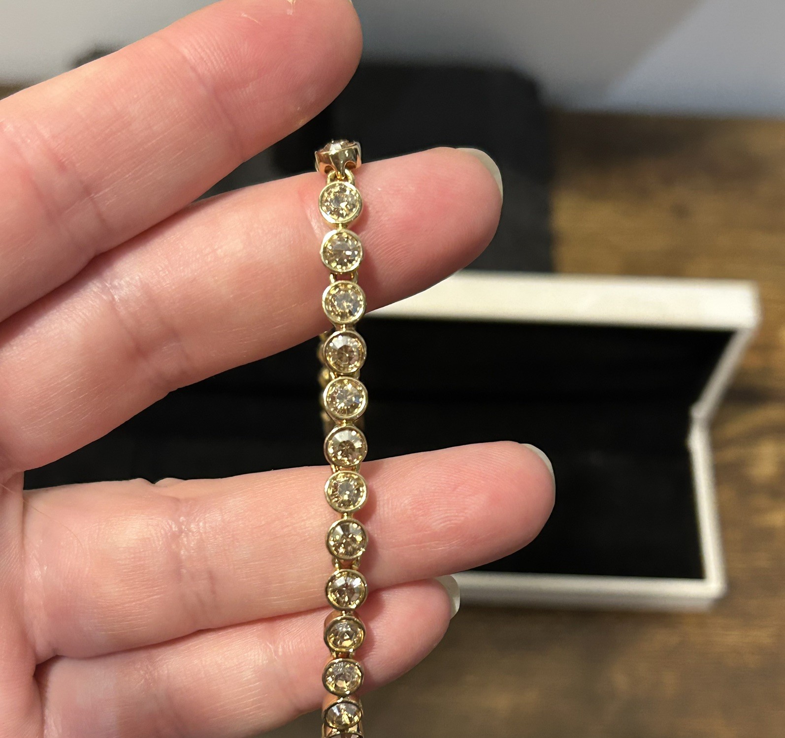 Stunning Swarovski Champagne Yellow Gold Plated Tennis Bracelet 17.5cm approx