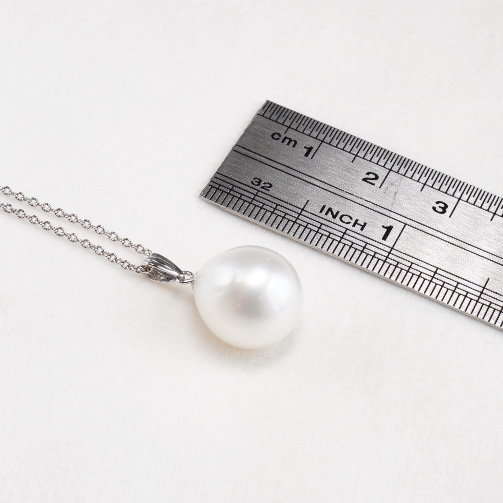 Big 12.3mm White Drop Australian South Sea Pearl Pendant 18K White Gold,0.8″